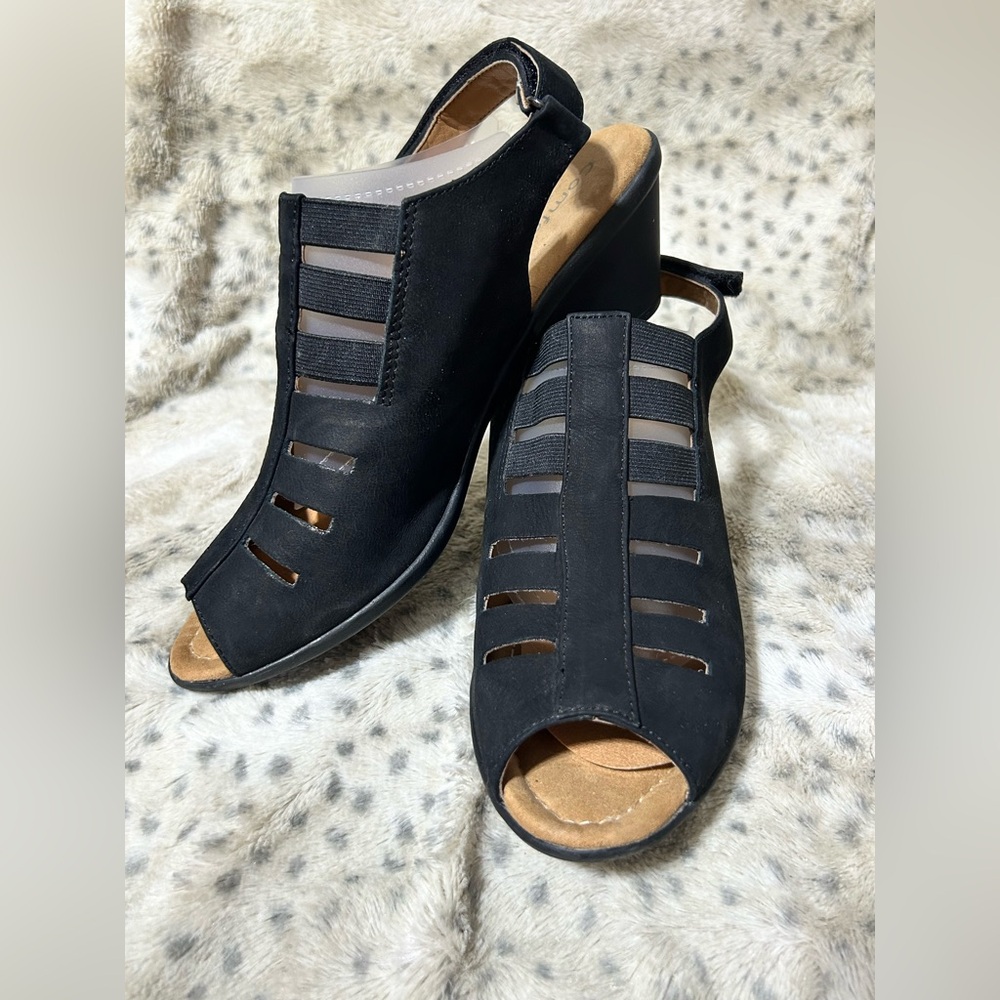Comfortiva Faye Open-Toe Slingback Wedge Sandal 9N Dressy Comfort Office Leather